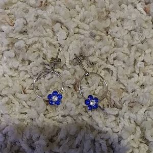 Real silver and blue flower earrings